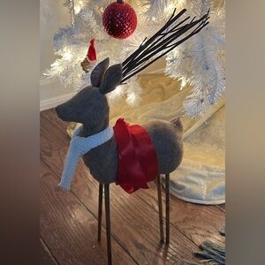 Festive felt Reindeer Decor with Red Ribbon